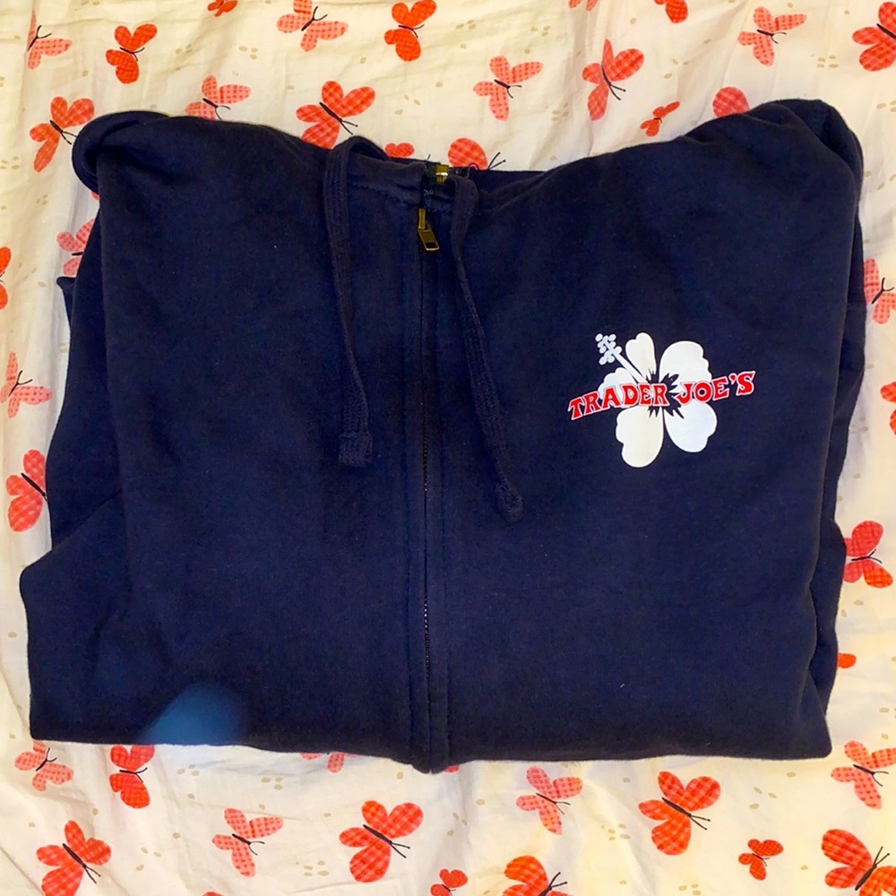 Small or Large Trader Joe’s Navy Zip Up Hoodie Sweatshirt